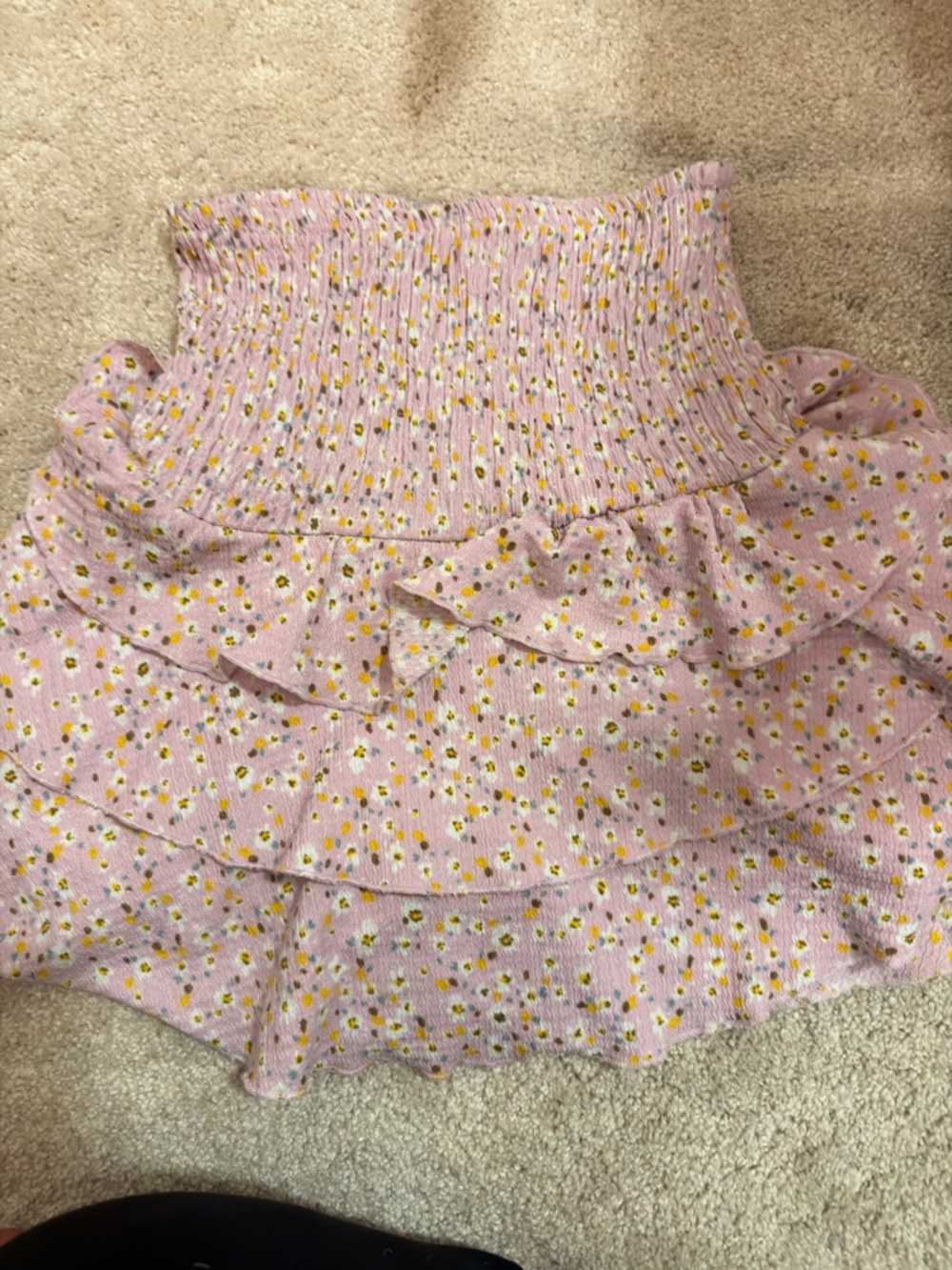 Zara Pink Smocked Floral Ruffle Mini Skirt
